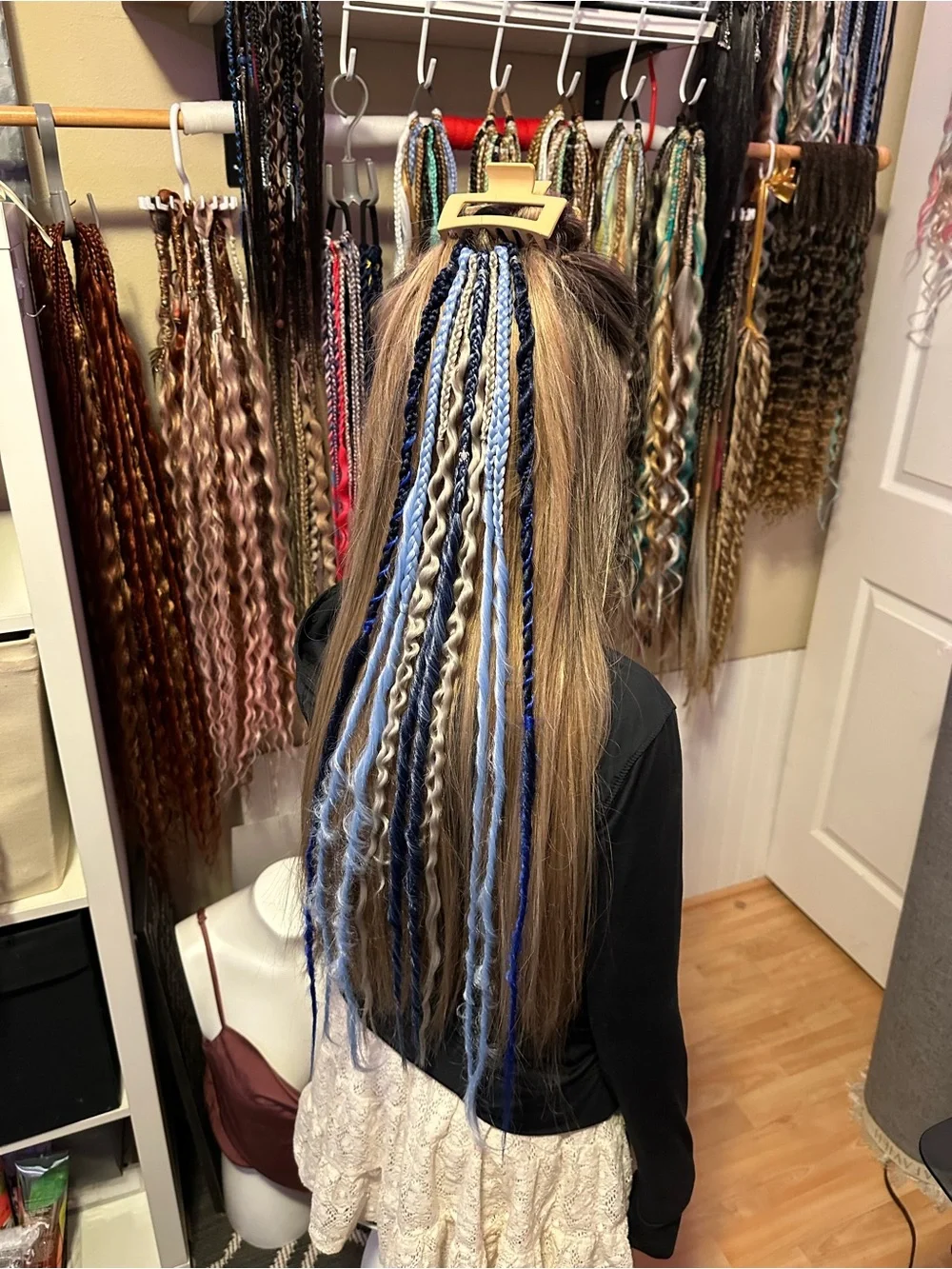 Synthetic Hair Braids Clip-In Extensions in Blue and gray